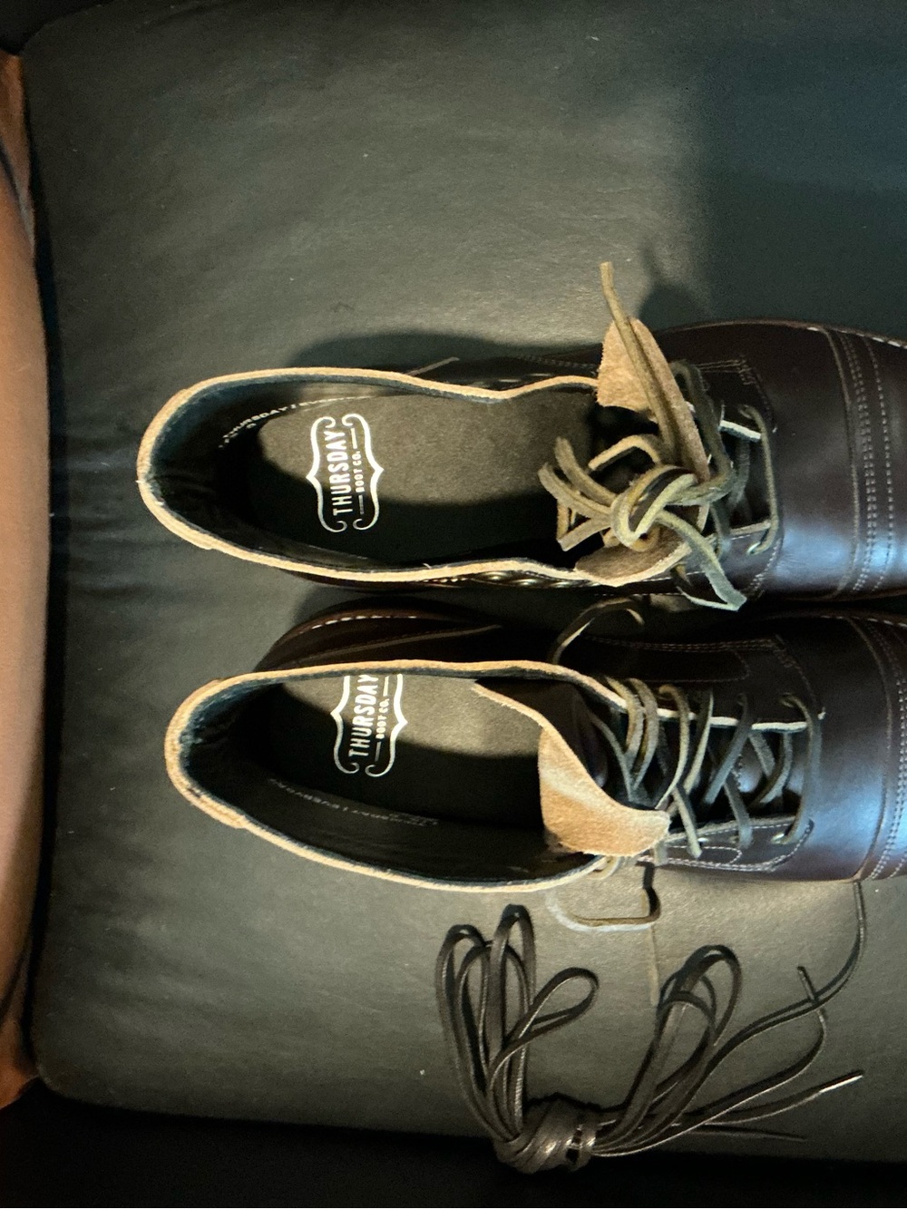 Thursday Boot Company Brown Leather Derby Shoes with Tan Suede Tongue